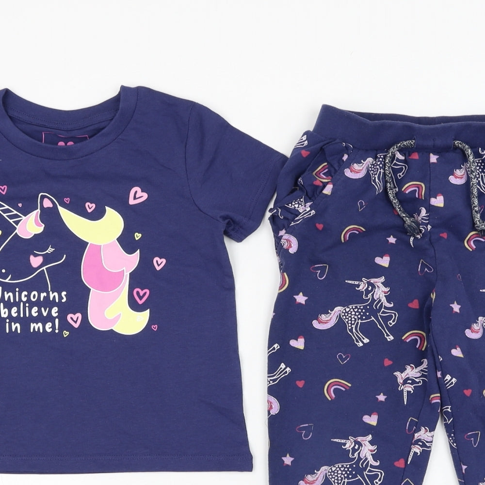 Very Girls Blue  Cotton Jogger Trousers Size 4-5 Years  Regular Pullover - T-shirt and Jogger set, Unicorn