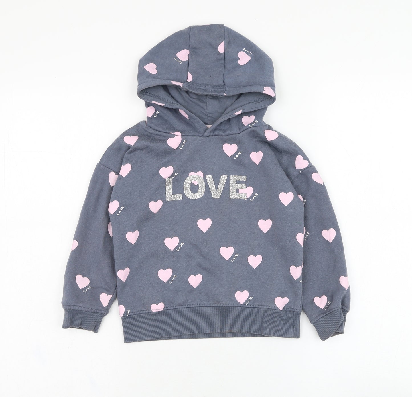 Primark Girls Grey  Cotton Pullover Hoodie Size 4-5 Years  Pullover - Love