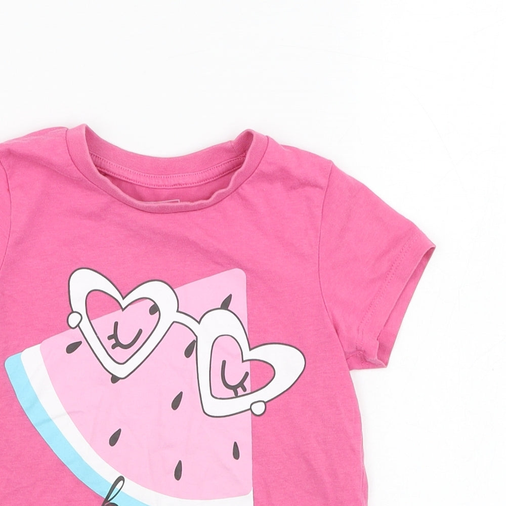 Very Girls Pink  Cotton Basic T-Shirt Size 4-5 Years Round Neck Pullover - Watermelon