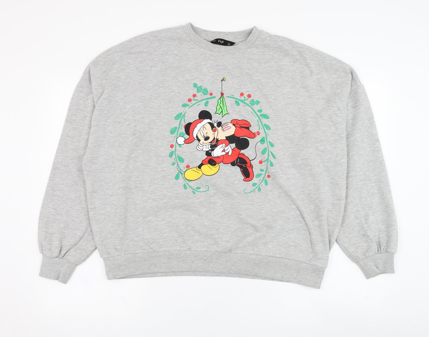 F&F Womens Grey  Cotton Pullover Sweatshirt Size 14  Pullover - Mickey Mouse, Christmas