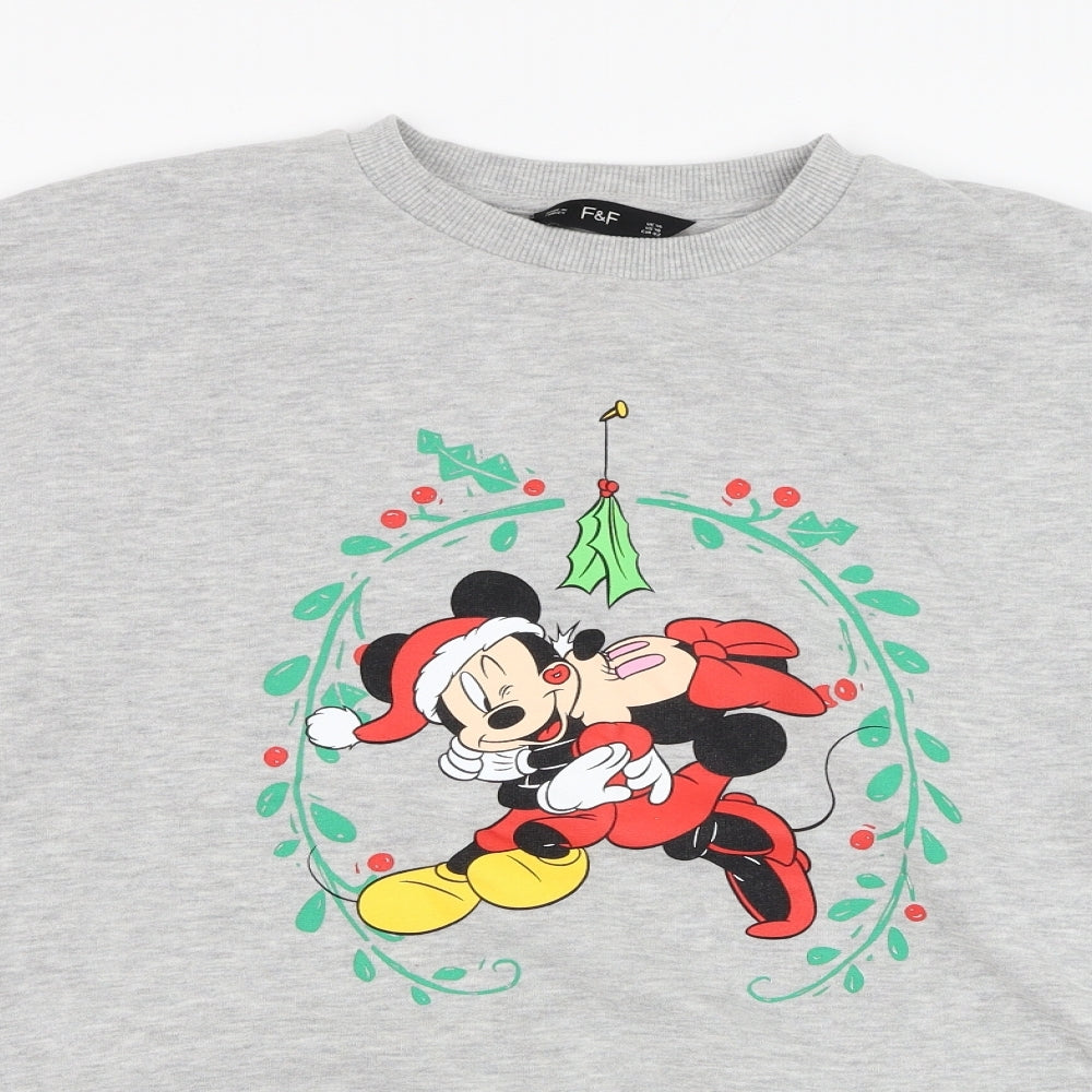 F&F Womens Grey  Cotton Pullover Sweatshirt Size 14  Pullover - Mickey Mouse, Christmas