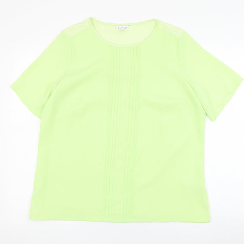 Marks and Spencer Womens Green  Viscose Basic Blouse Size 14 Round Neck