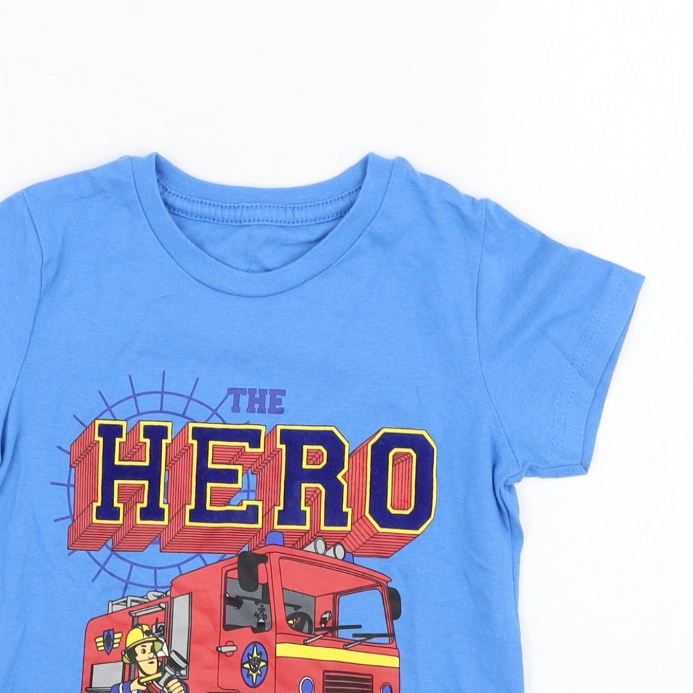Marks and Spencer Boys Blue  Cotton Basic T-Shirt Size 2-3 Years Round Neck Pullover - Fireman Sam