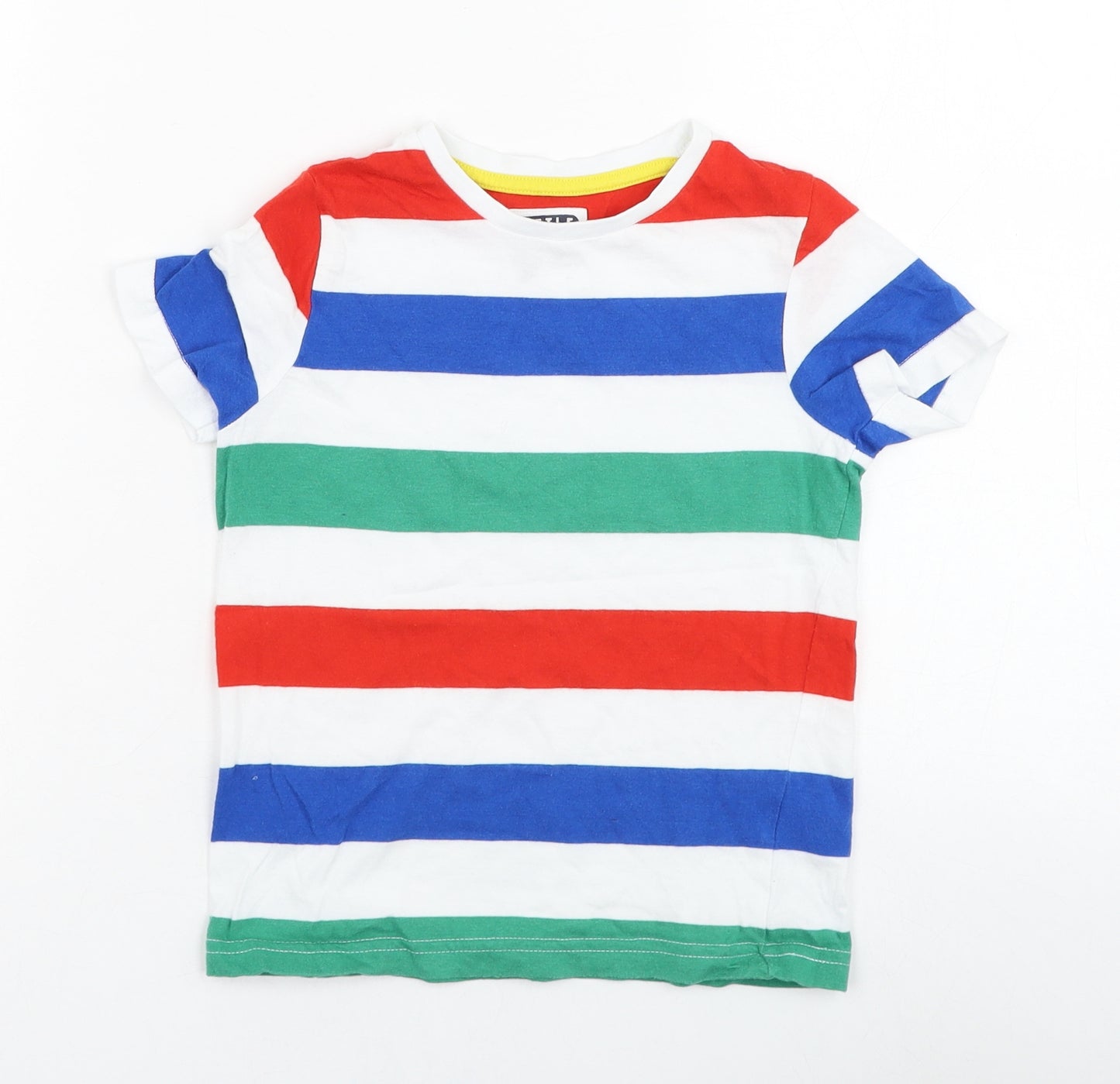 TU Boys White Striped Cotton Basic T-Shirt Size 3-4 Years Round Neck Pullover