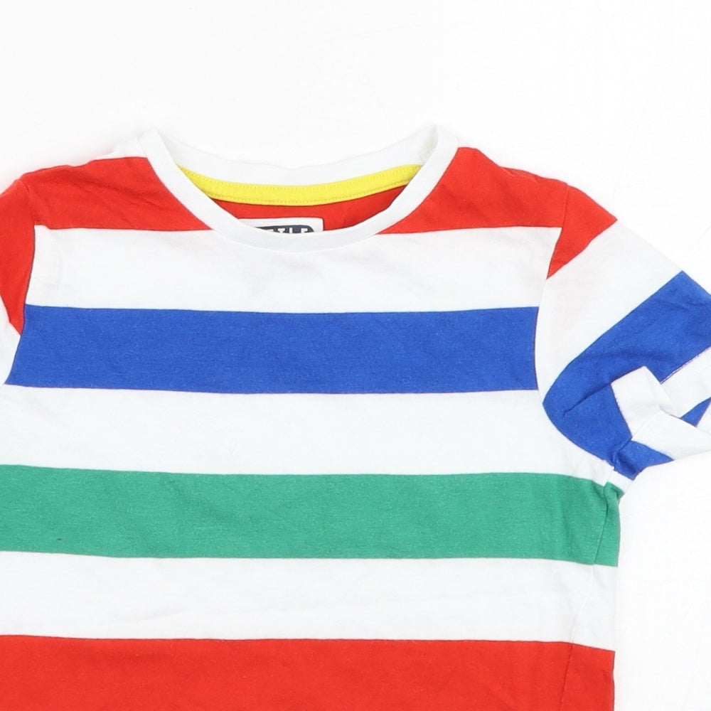 TU Boys White Striped Cotton Basic T-Shirt Size 3-4 Years Round Neck Pullover