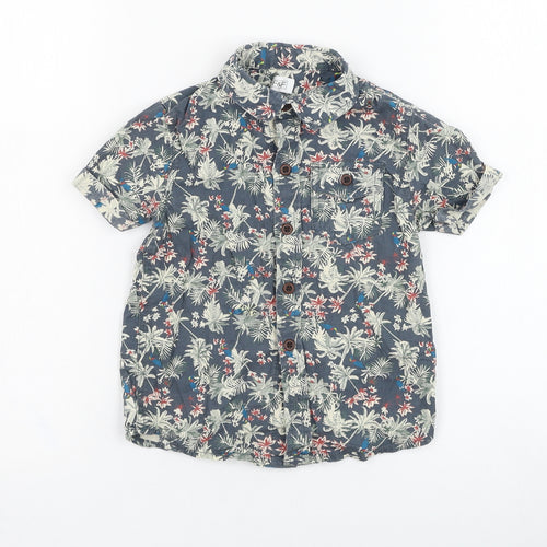 F&F Boys Green Floral Cotton Basic Button-Up Size 2-3 Years Collared Button