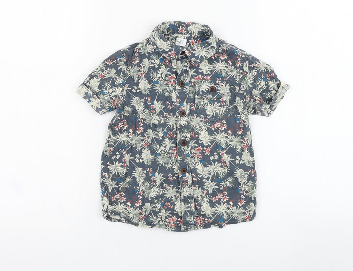 F&F Boys Green Floral Cotton Basic Button-Up Size 2-3 Years Collared Button