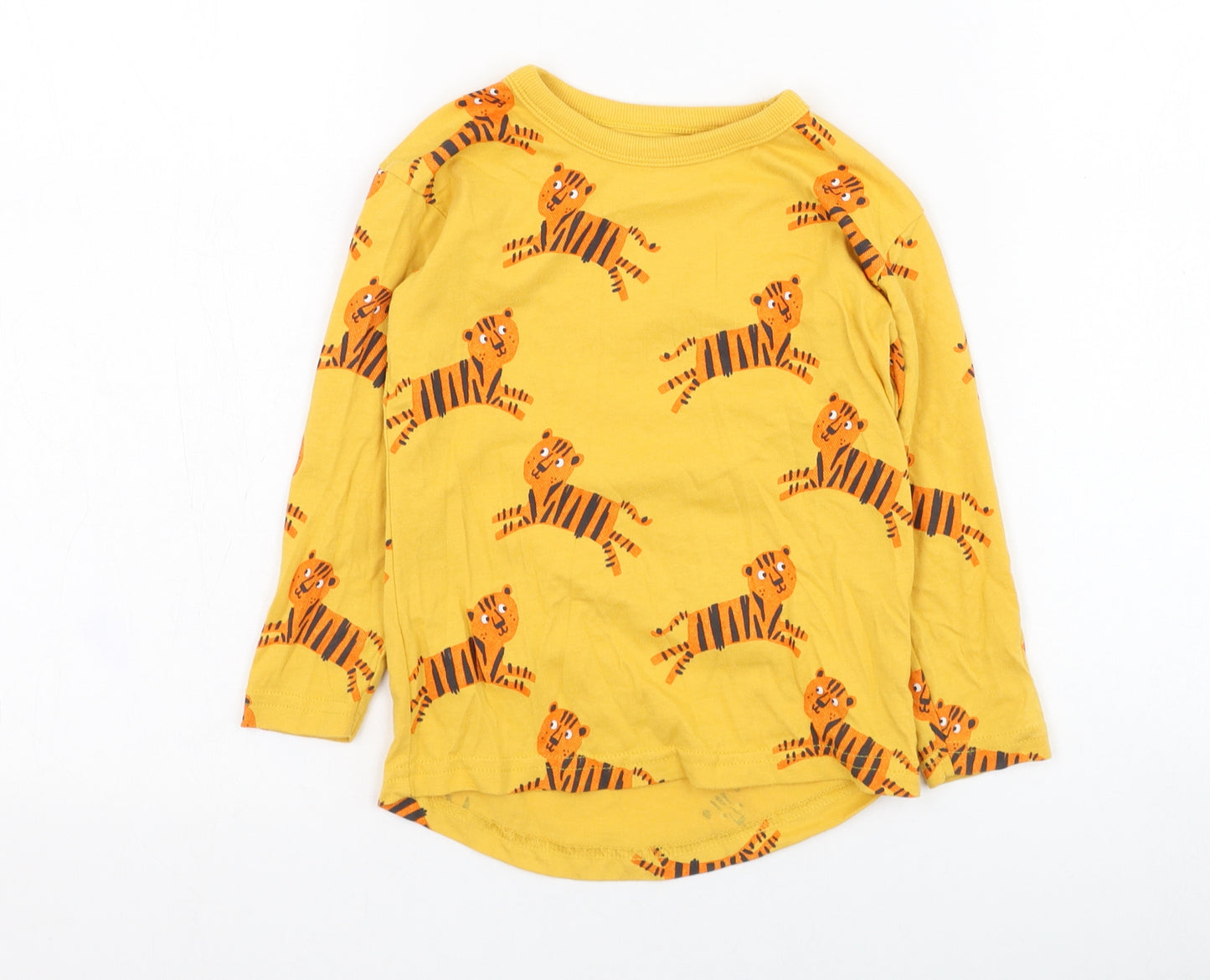 George Boys Yellow  Cotton Basic T-Shirt Size 2-3 Years Round Neck Pullover - Tiger
