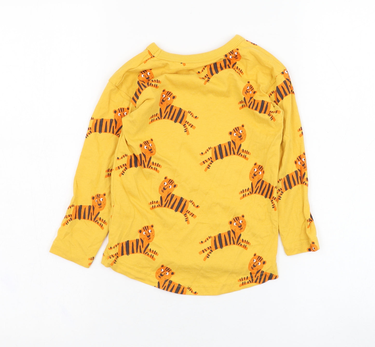 George Boys Yellow  Cotton Basic T-Shirt Size 2-3 Years Round Neck Pullover - Tiger