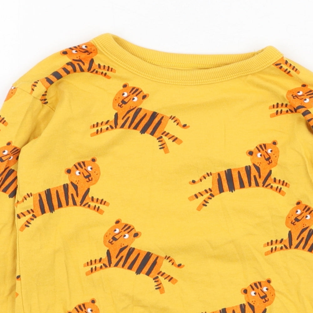 George Boys Yellow  Cotton Basic T-Shirt Size 2-3 Years Round Neck Pullover - Tiger
