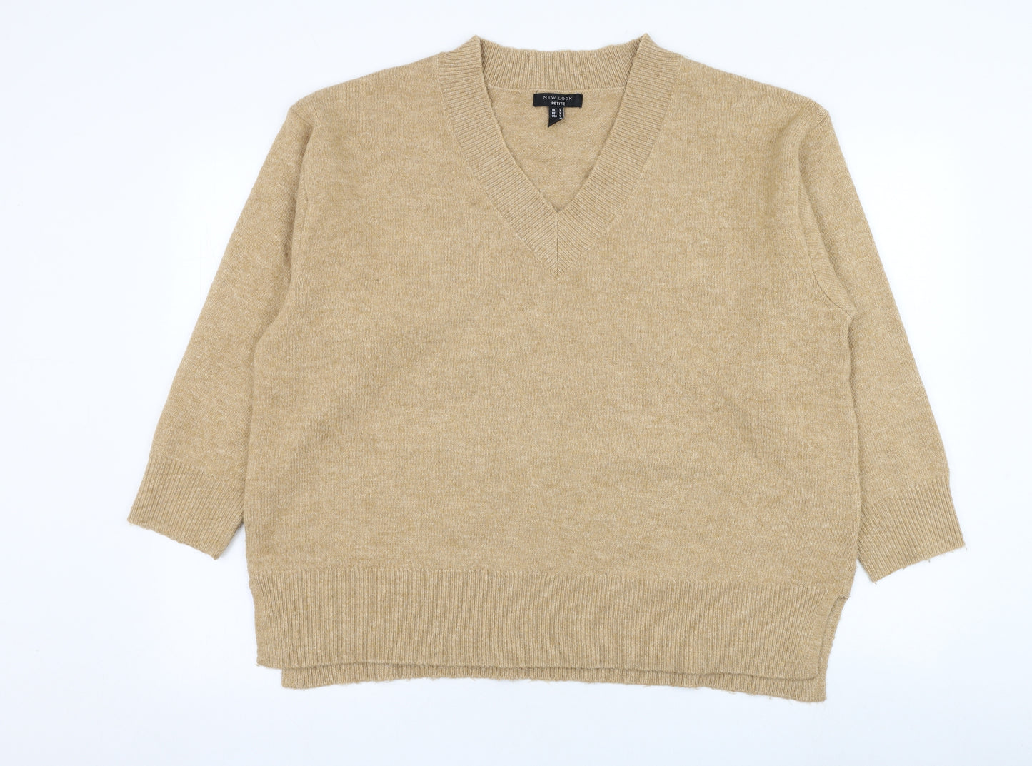 New Look Womens Brown V-Neck  Acrylic Pullover Jumper Size L