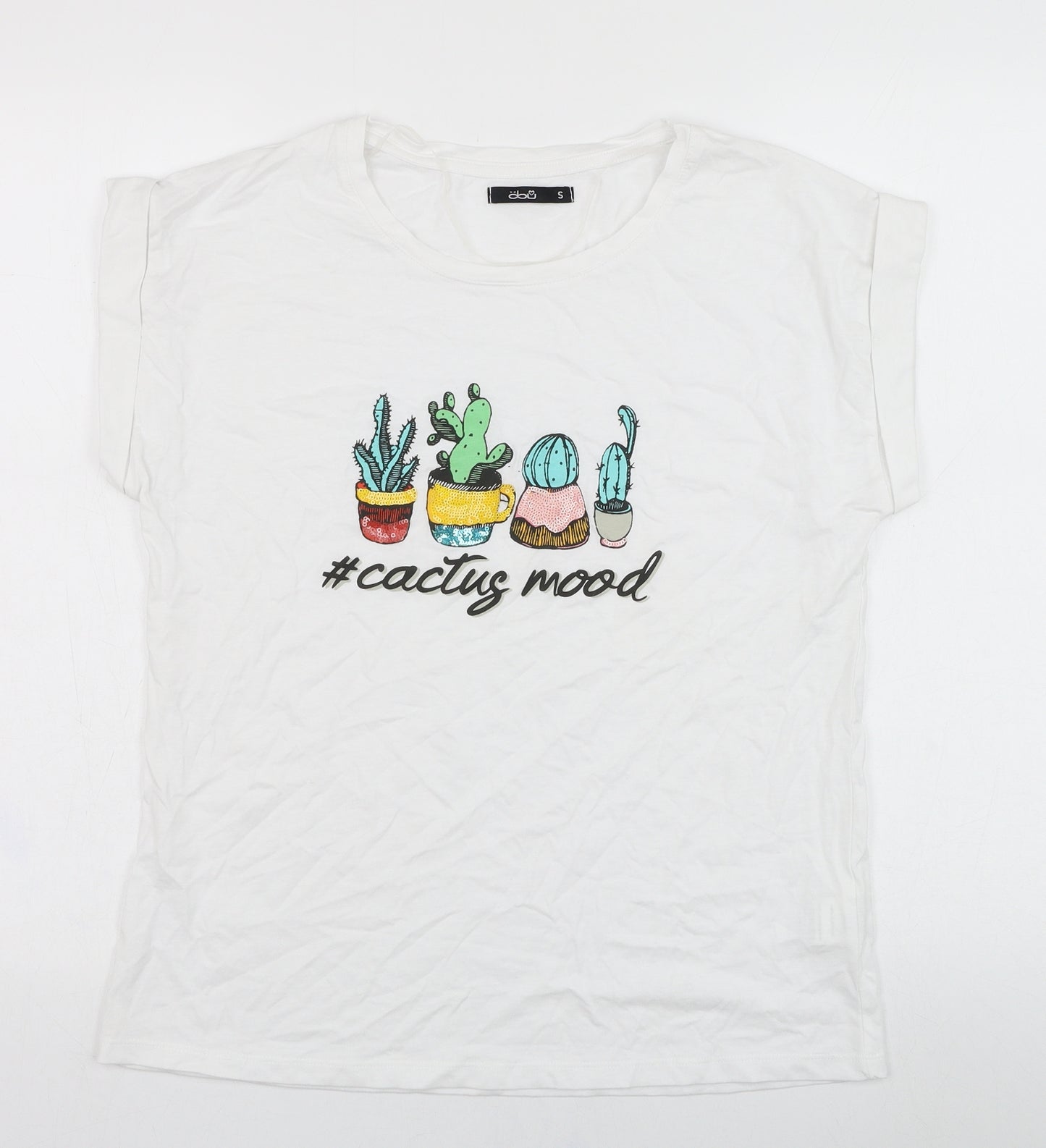 Obu Womens White  Cotton Basic T-Shirt Size S Round Neck - #Cactus mood