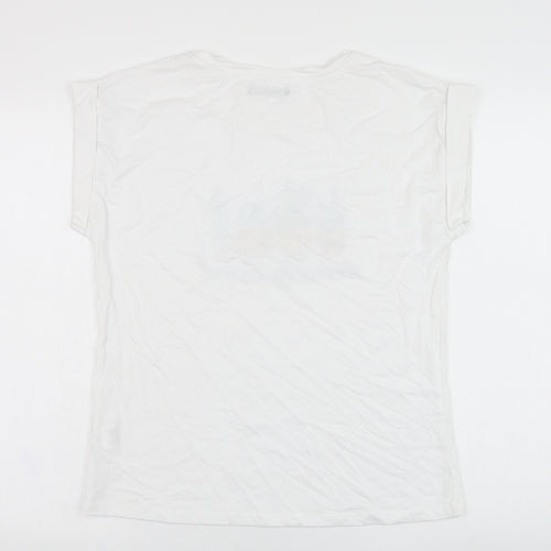 Obu Womens White  Cotton Basic T-Shirt Size S Round Neck - #Cactus mood