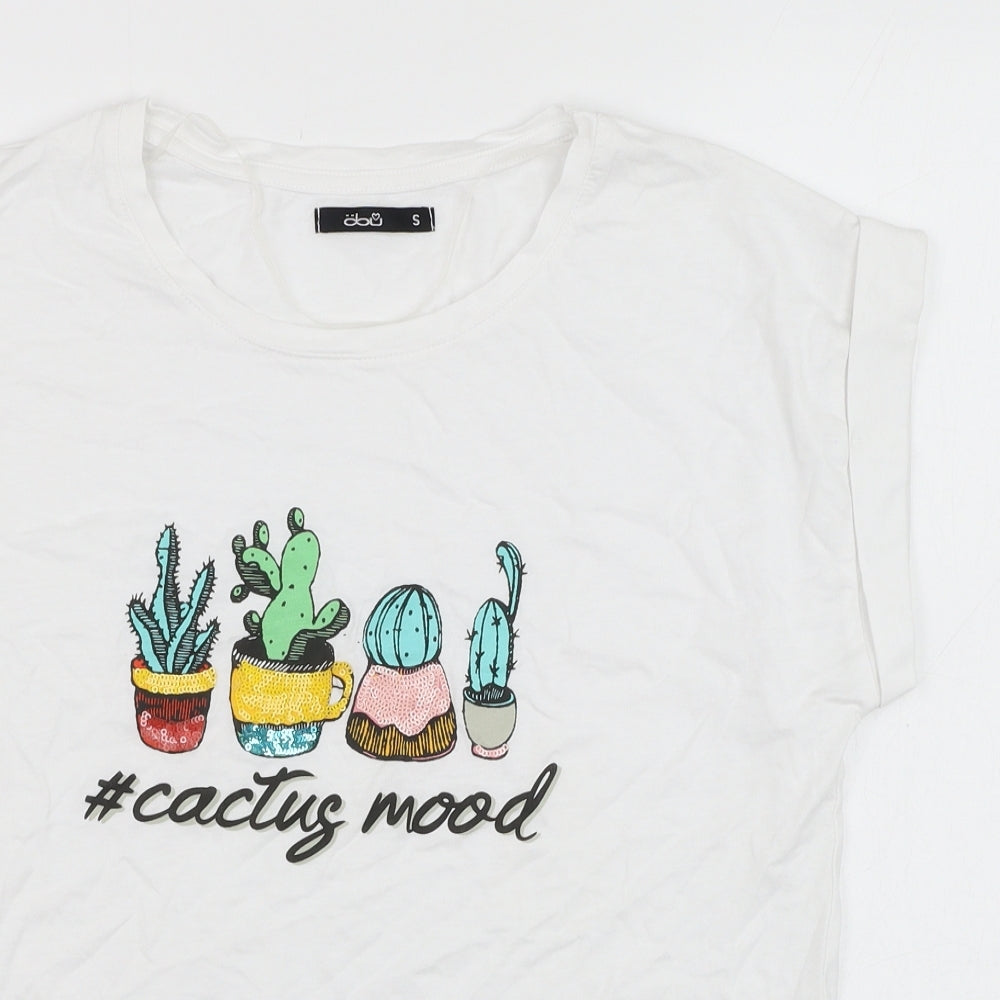 Obu Womens White  Cotton Basic T-Shirt Size S Round Neck - #Cactus mood