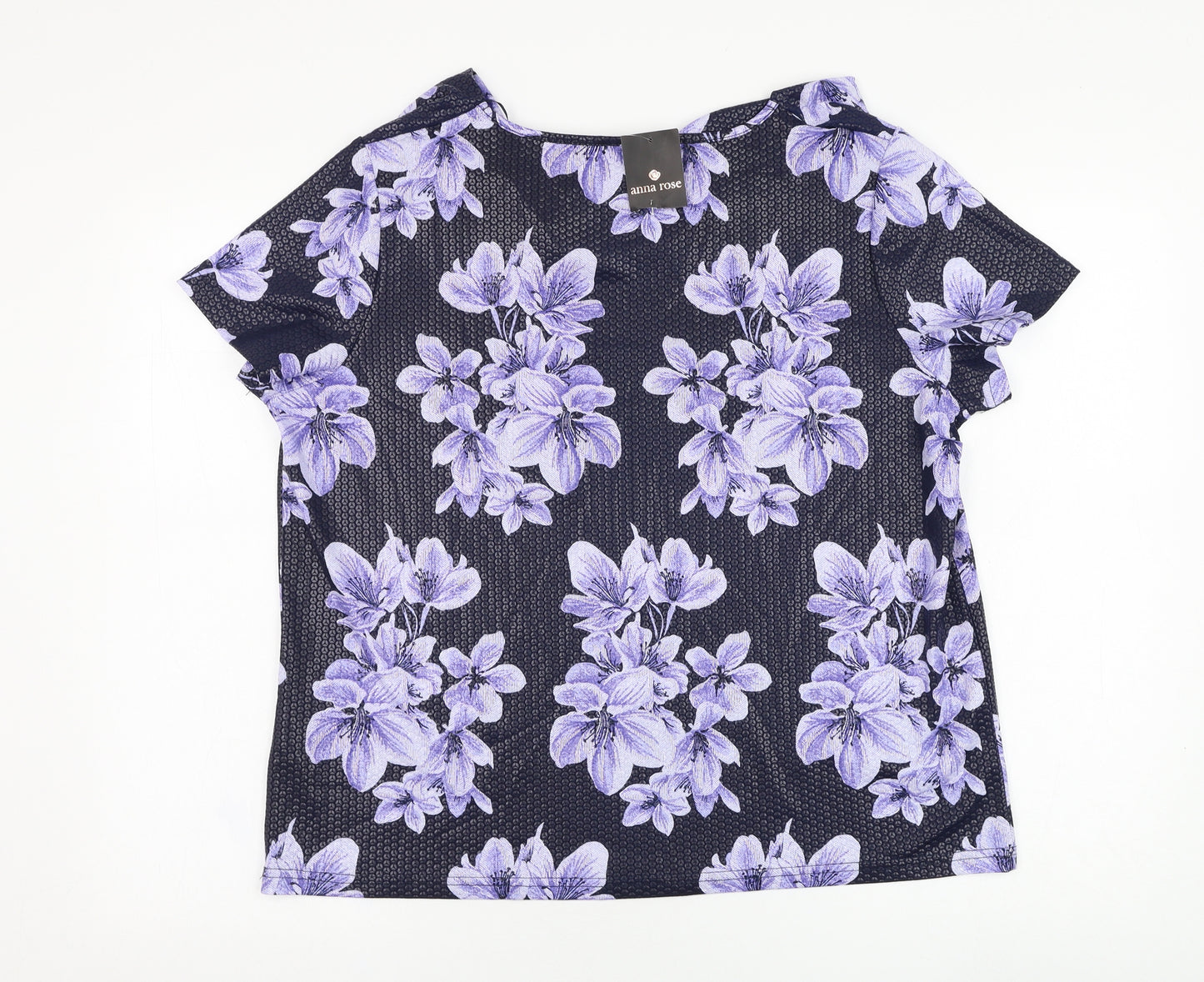 Anna Rose Womens Blue Floral Polyester Basic T-Shirt Size XL Cowl Neck