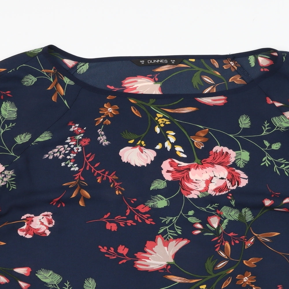 Dunnes Stores Womens Blue Floral Polyester Basic Blouse Size 16 Round Neck