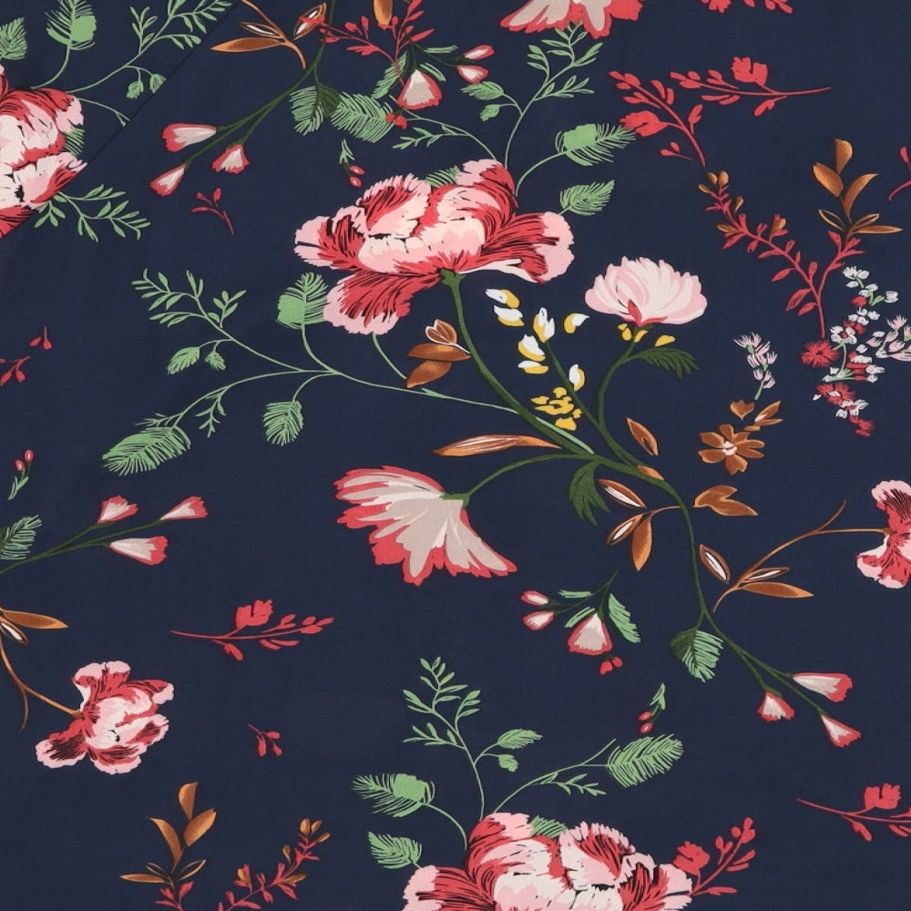 Dunnes Stores Womens Blue Floral Polyester Basic Blouse Size 16 Round Neck