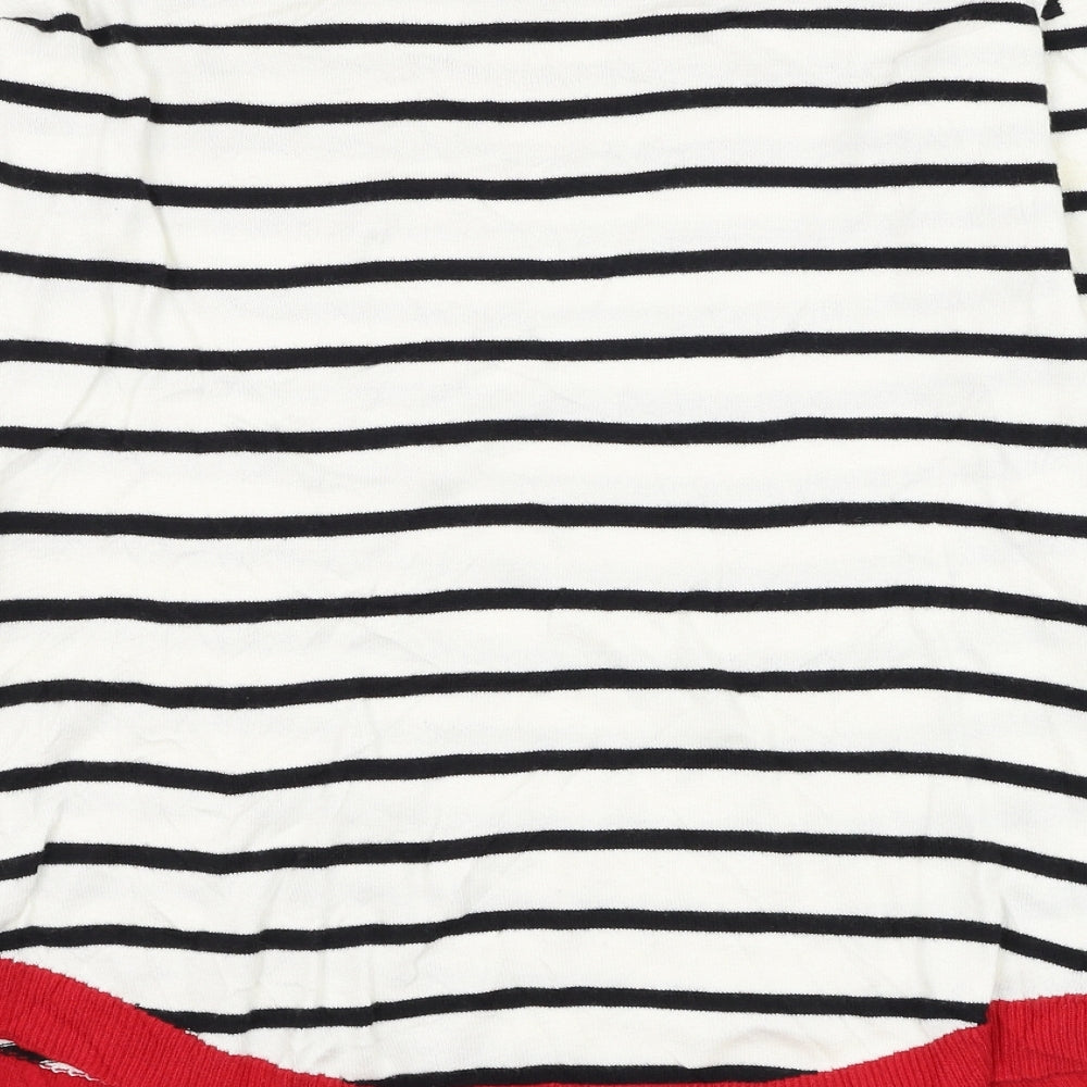 Bonmarché Womens White Round Neck Striped Cotton Pullover Jumper Size 10