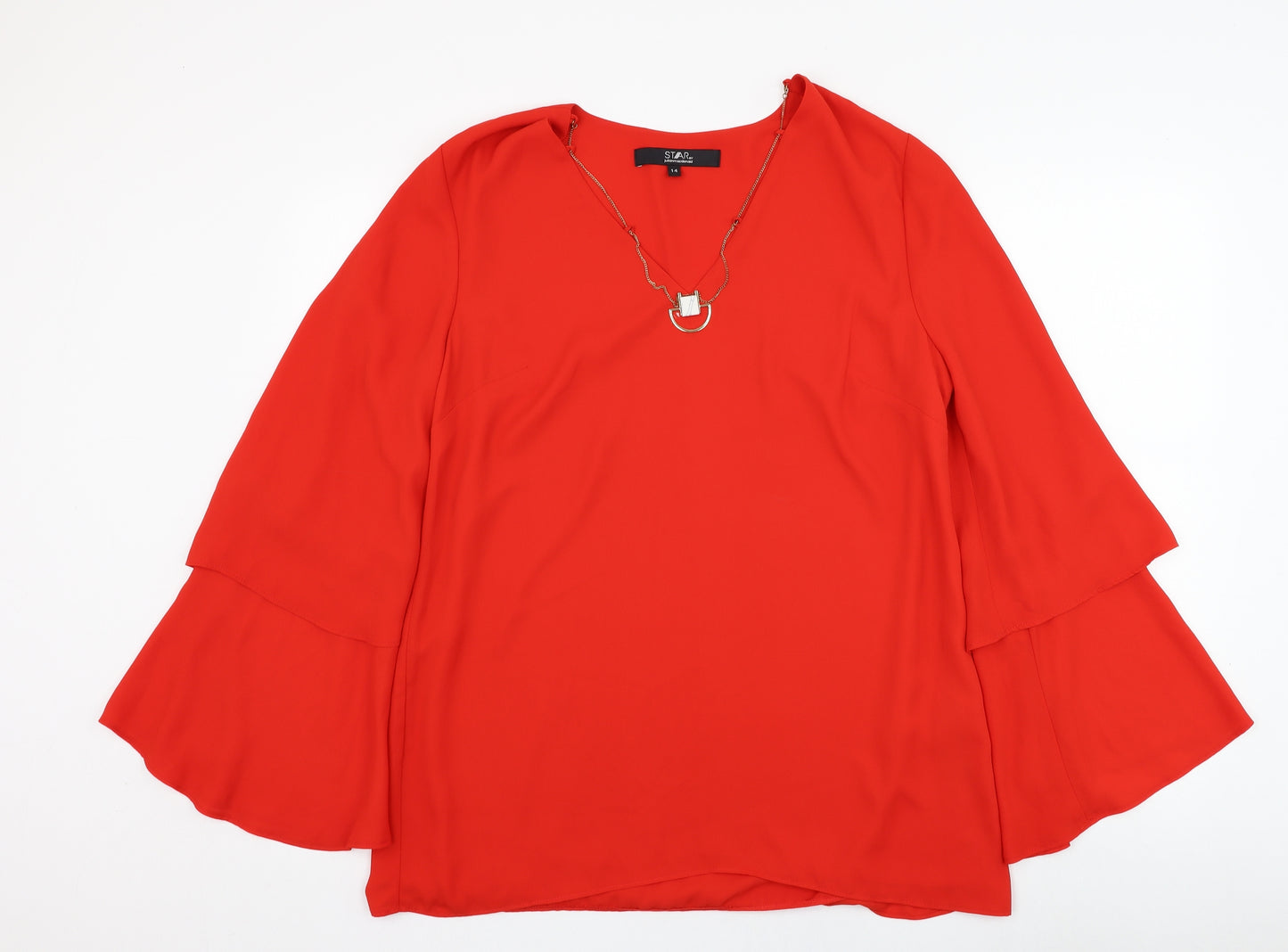 Debenhams Womens Red  Polyester Basic Blouse Size 14 V-Neck