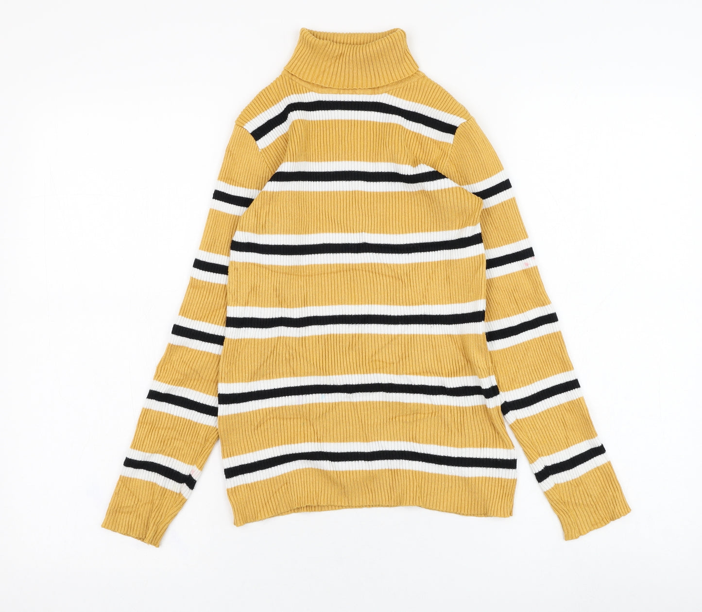 Primark Girls Yellow Roll Neck Striped Viscose Pullover Jumper Size 11-12 Years  Pullover