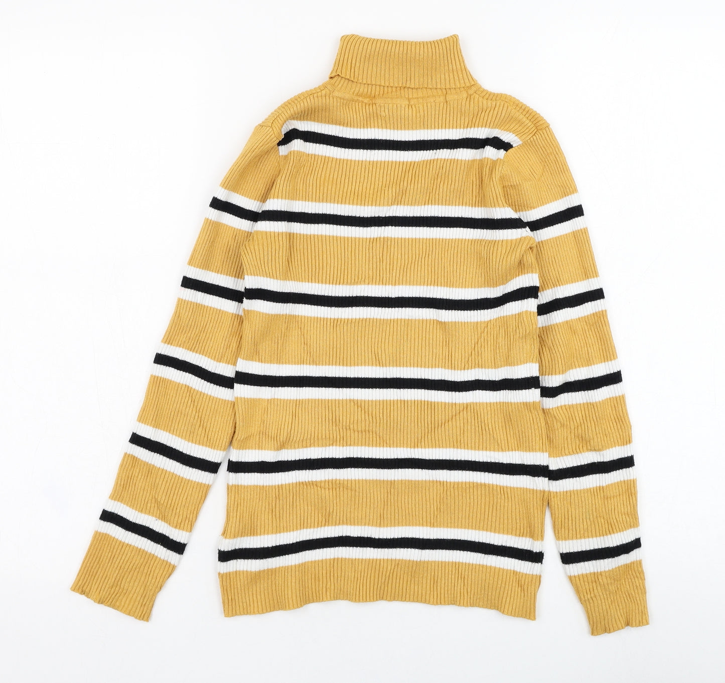 Primark Girls Yellow Roll Neck Striped Viscose Pullover Jumper Size 11-12 Years  Pullover