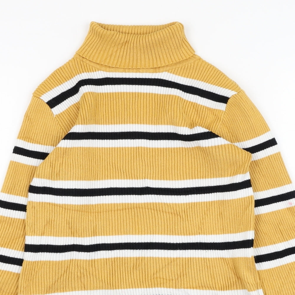 Primark Girls Yellow Roll Neck Striped Viscose Pullover Jumper Size 11-12 Years  Pullover