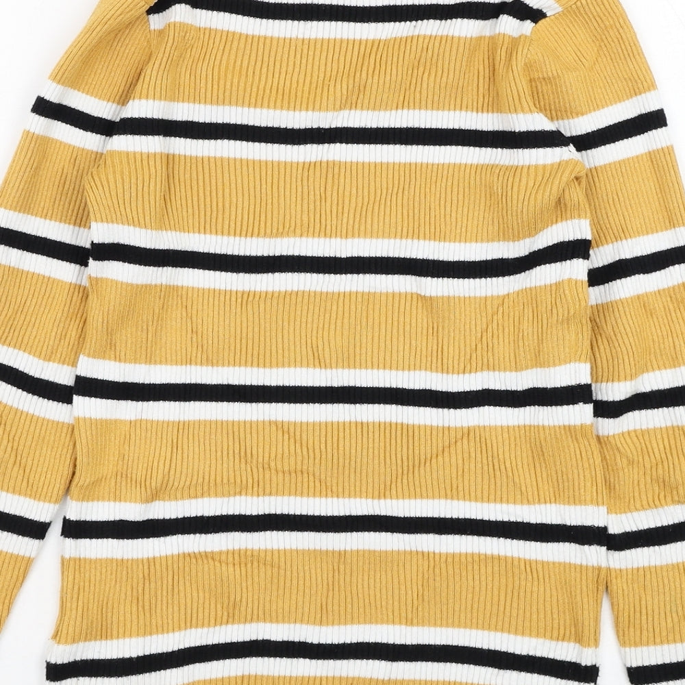 Primark Girls Yellow Roll Neck Striped Viscose Pullover Jumper Size 11-12 Years  Pullover