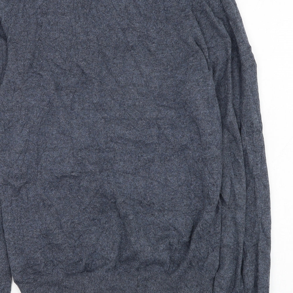 H&M Mens Blue V-Neck  Cotton Pullover Jumper Size S