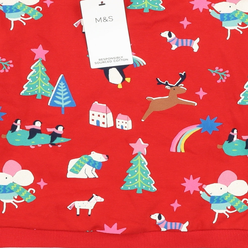 Marks and Spencer Girls Red  Cotton Pullover Sweatshirt Size 4-5 Years  Pullover - Christmas