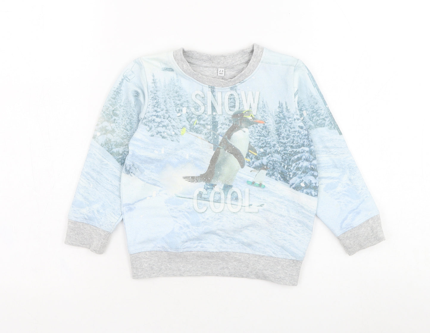 Marks and Spencer Boys Blue  Cotton Pullover Sweatshirt Size 2-3 Years  Pullover - Snow Cool, Penguin
