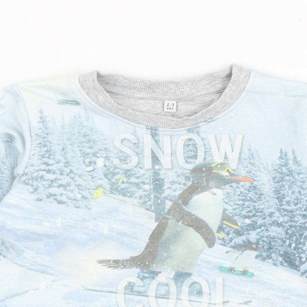 Marks and Spencer Boys Blue  Cotton Pullover Sweatshirt Size 2-3 Years  Pullover - Snow Cool, Penguin