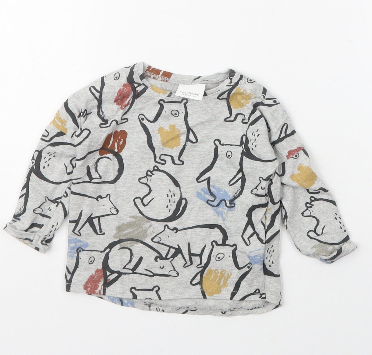 nEXT  Boys Grey Animal Print Cotton Basic T-Shirt Size 3-6 Months Crew Neck