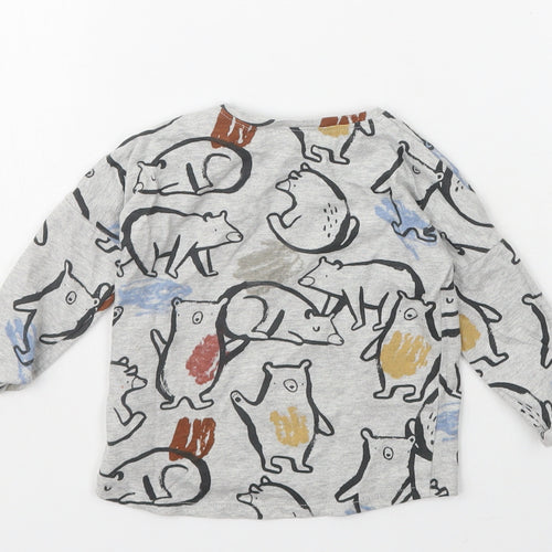 nEXT  Boys Grey Animal Print Cotton Basic T-Shirt Size 3-6 Months Crew Neck