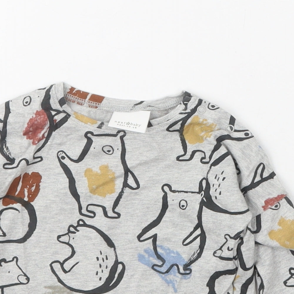 nEXT  Boys Grey Animal Print Cotton Basic T-Shirt Size 3-6 Months Crew Neck