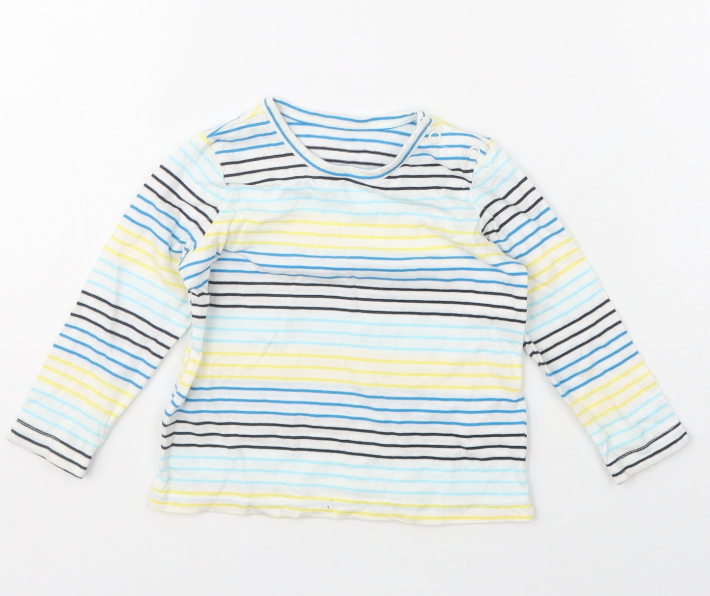 Dunnes Stores Boys White Striped Cotton Basic T-Shirt Size 3-6 Months Crew Neck