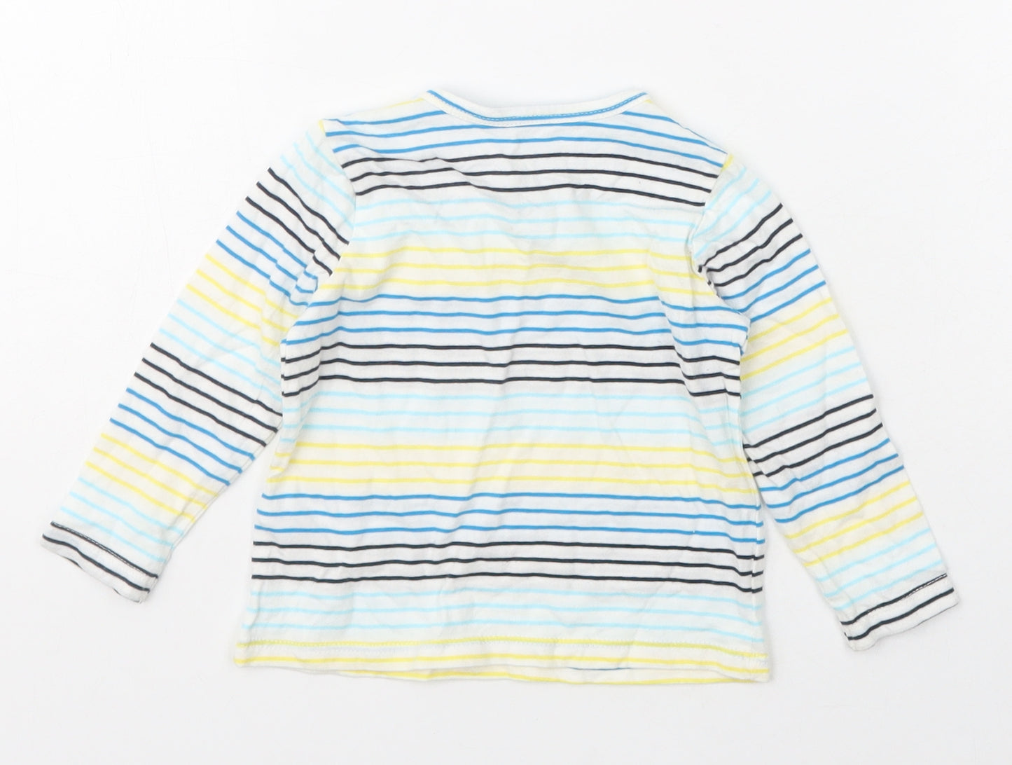 Dunnes Stores Boys White Striped Cotton Basic T-Shirt Size 3-6 Months Crew Neck