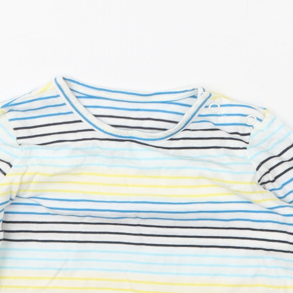 Dunnes Stores Boys White Striped Cotton Basic T-Shirt Size 3-6 Months Crew Neck