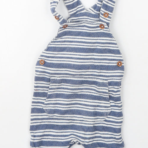 Dunnes Stores Boys Blue Striped Cotton Dungaree One-Piece Size 6-9 Months  Button