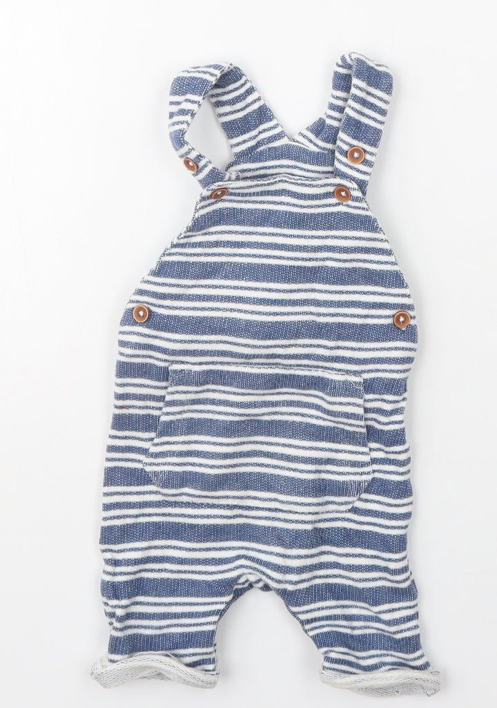 Dunnes Stores Boys Blue Striped Cotton Dungaree One-Piece Size 6-9 Months Button