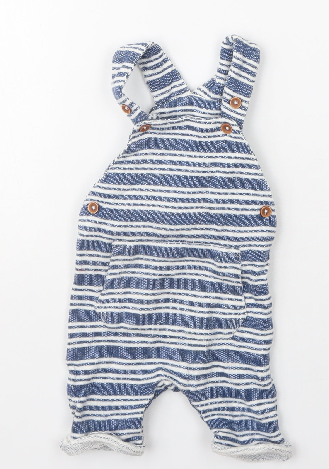 Dunnes Stores Boys Blue Striped Cotton Dungaree One-Piece Size 6-9 Months  Button