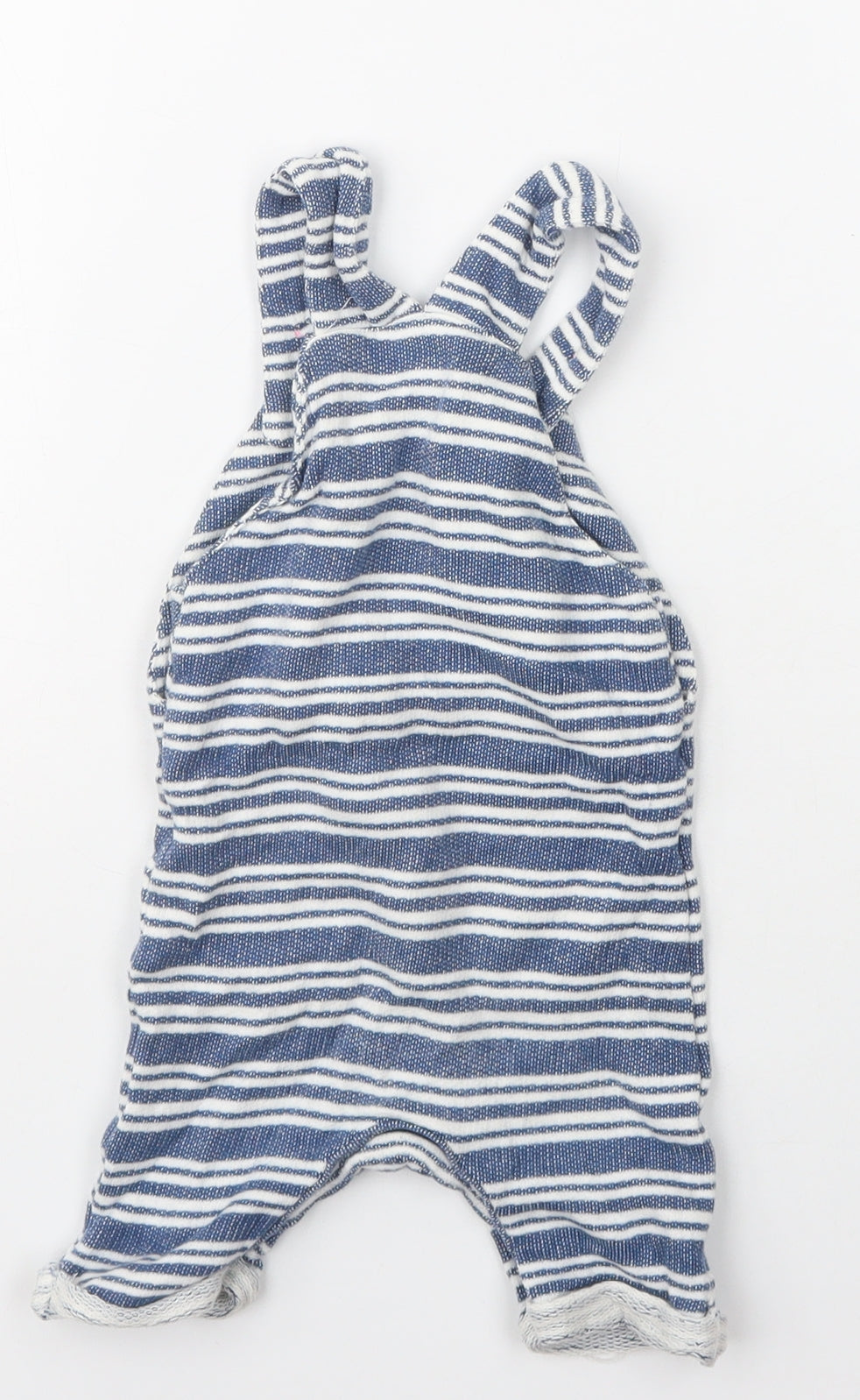 Dunnes Stores Boys Blue Striped Cotton Dungaree One-Piece Size 6-9 Months  Button