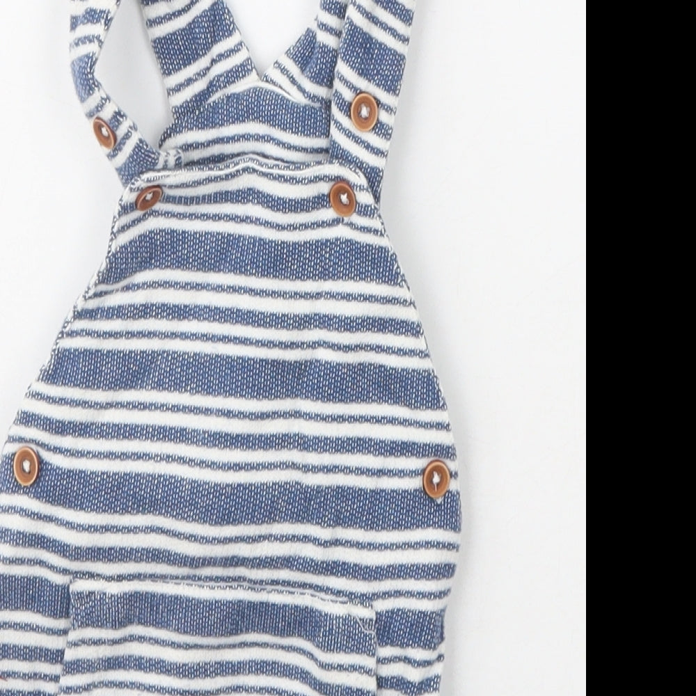 Dunnes Stores Boys Blue Striped Cotton Dungaree One-Piece Size 6-9 Months  Button