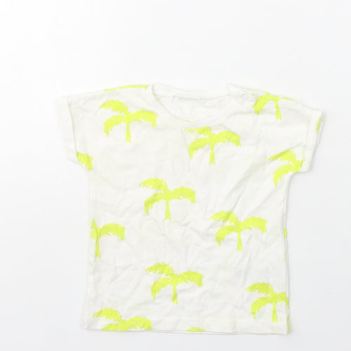 Next  Girls Ivory  Cotton Basic T-Shirt Size 6-9 Months Crew Neck  - Palm Tree Print