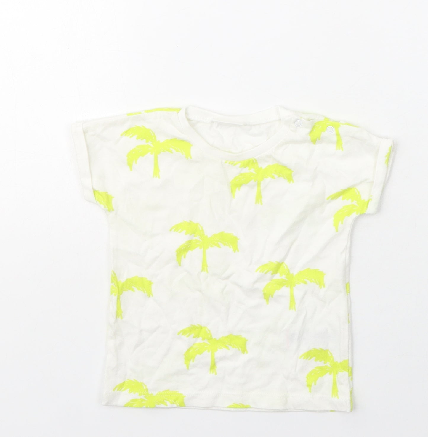 Next  Girls Ivory  Cotton Basic T-Shirt Size 6-9 Months Crew Neck  - Palm Tree Print