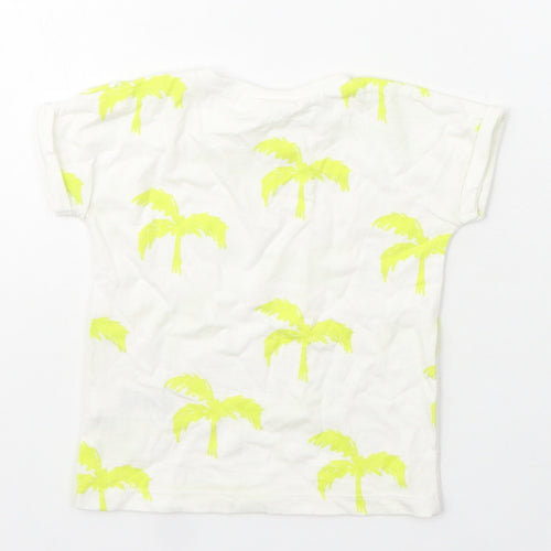 Next  Girls Ivory  Cotton Basic T-Shirt Size 6-9 Months Crew Neck  - Palm Tree Print