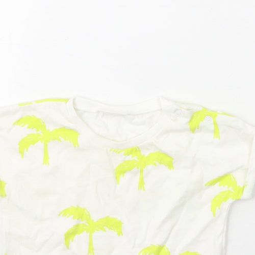 Next  Girls Ivory  Cotton Basic T-Shirt Size 6-9 Months Crew Neck  - Palm Tree Print