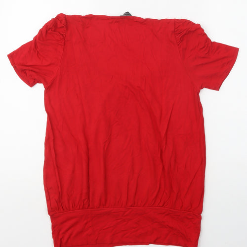 Dorothy Perkins Womens Red  Viscose Basic T-Shirt Size 14 Boat Neck