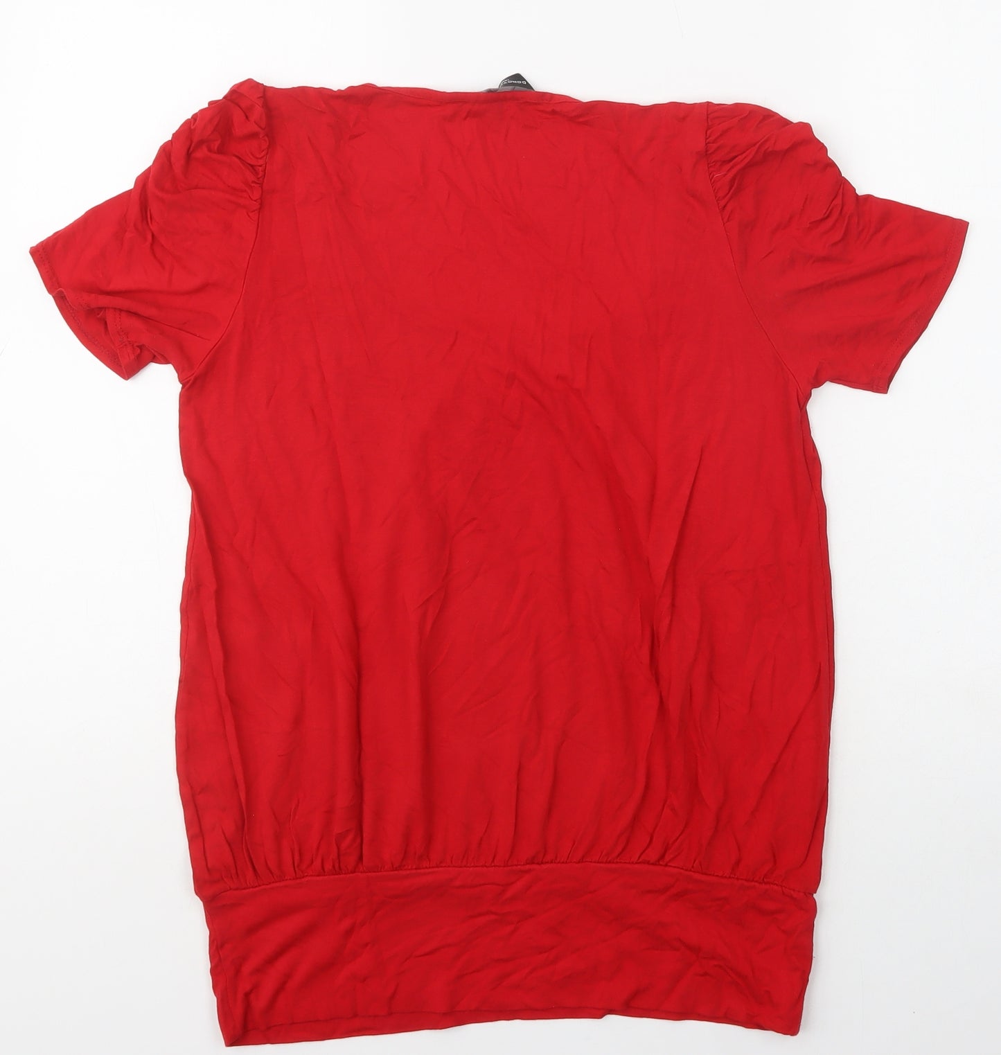 Dorothy Perkins Womens Red  Viscose Basic T-Shirt Size 14 Boat Neck