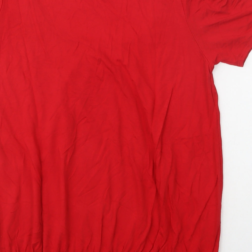 Dorothy Perkins Womens Red  Viscose Basic T-Shirt Size 14 Boat Neck