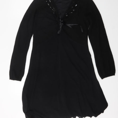 Preworn Womens Black  Viscose Fit & Flare  Size L  V-Neck